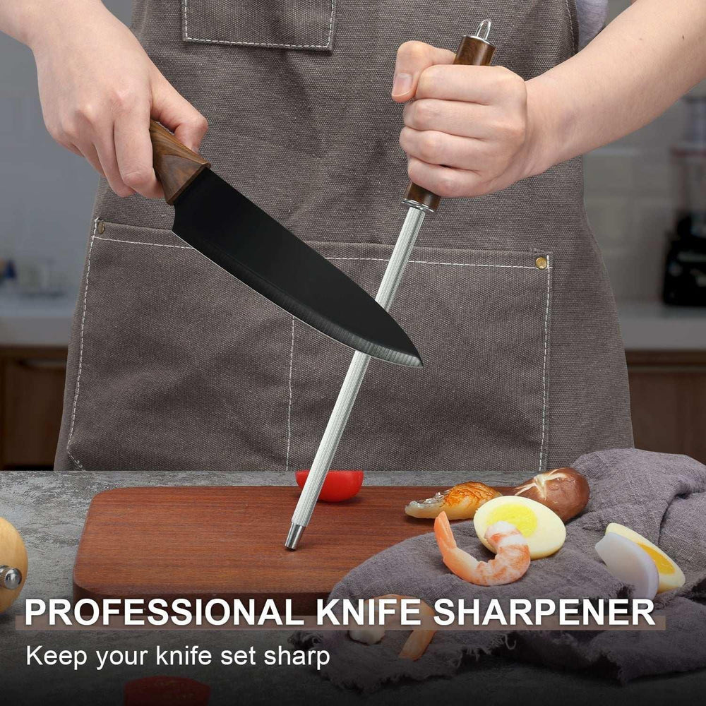 Walchoice 15 Pieces Knife Set with Block, High Carbon Stainless Steel Kitchen Knife Set with Sharpener, Rust Resistant & Dishwasher Safe - USA MEGA SHOP