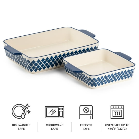 Thyme & Table Stoneware Square & Rectangular Baker, Blue Pattern, 2-Piece Set