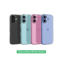 Protective gel phone case set in multiple colors for iPhone 16 with camera cutouts