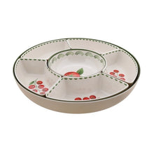 Tomato chip and dip set with four section bowls and center dip dish