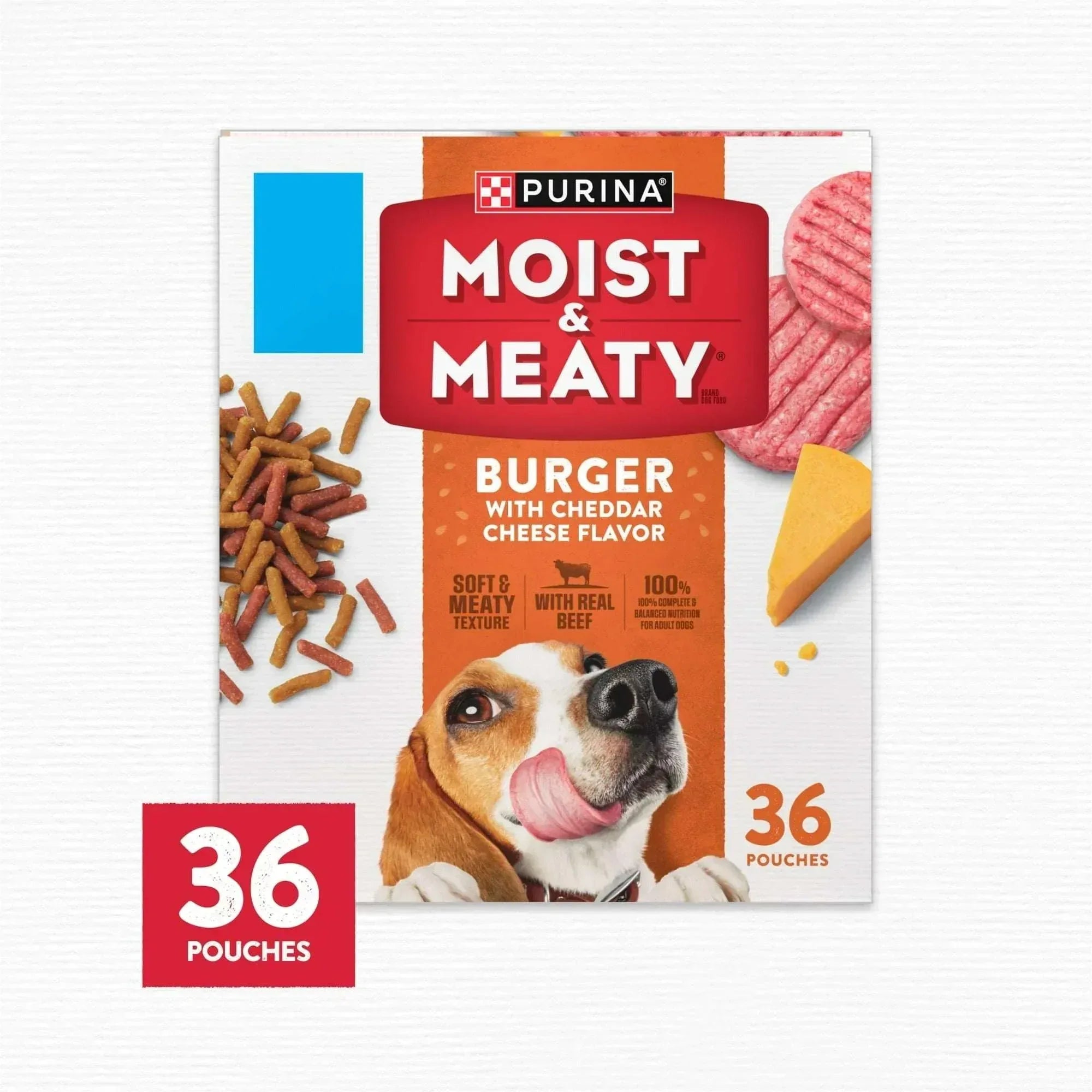 Purina Moist & Meaty Dry Dog Food, Soft Beef Burger with Cheddar Cheese, 6 oz Per Pouch