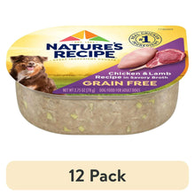 Wet dog food cup multipack, chicken and lamb recipe in savory broth, grain free.
