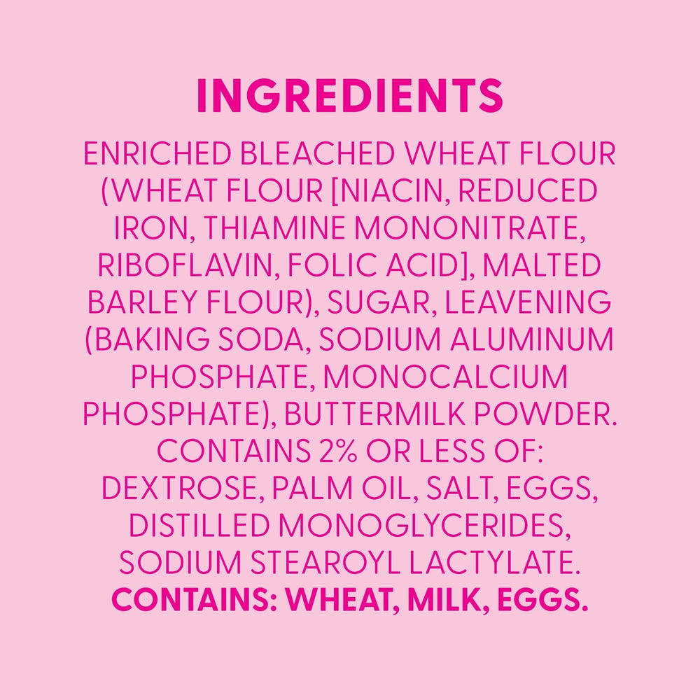 Ingredients panel listing enriched bleached wheat flour and buttermilk powder