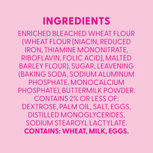 Ingredients panel listing enriched bleached wheat flour and buttermilk powder