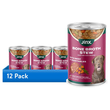 12-pack Jinx bone broth stew grain-free wet dog food cans, beef and vegetables