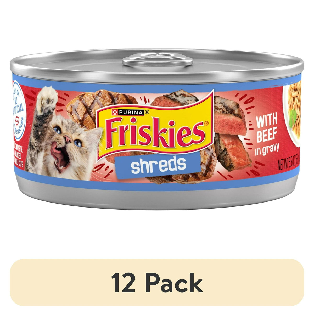 Purina Friskies Shreds, Beef in Gravy, Wet Cat Food, 5.5 oz Can