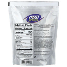 Organic pumpkin seed protein powder pouch back panel with nutrition facts and ingredients