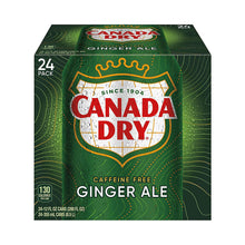 Canada Dry caffeine-free ginger ale 24-pack carton front panel, 12 fl oz cans