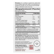 Supplement facts panel for cranberry plus probiotic tablets