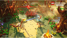 LEGO Horizon Adventures PS5 game screenshot of characters fighting a red mech
