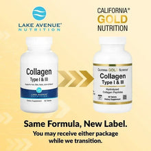 Collagen tablets bottle pair with label designs for Lake Avenue and California Gold