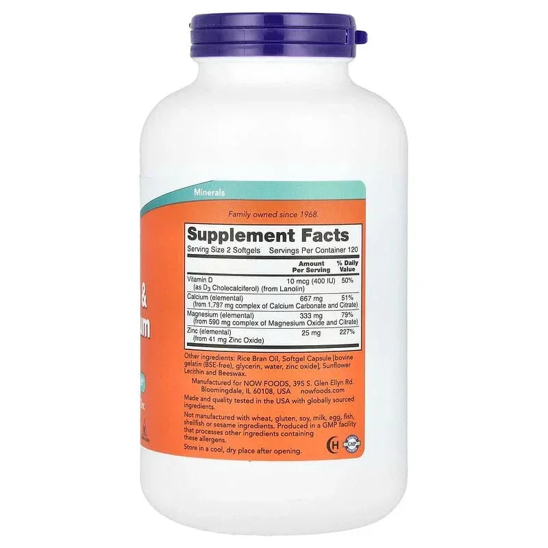 NOW Foods, Calcium & Magnesium with Vitamin D3 and Zinc, Softgels