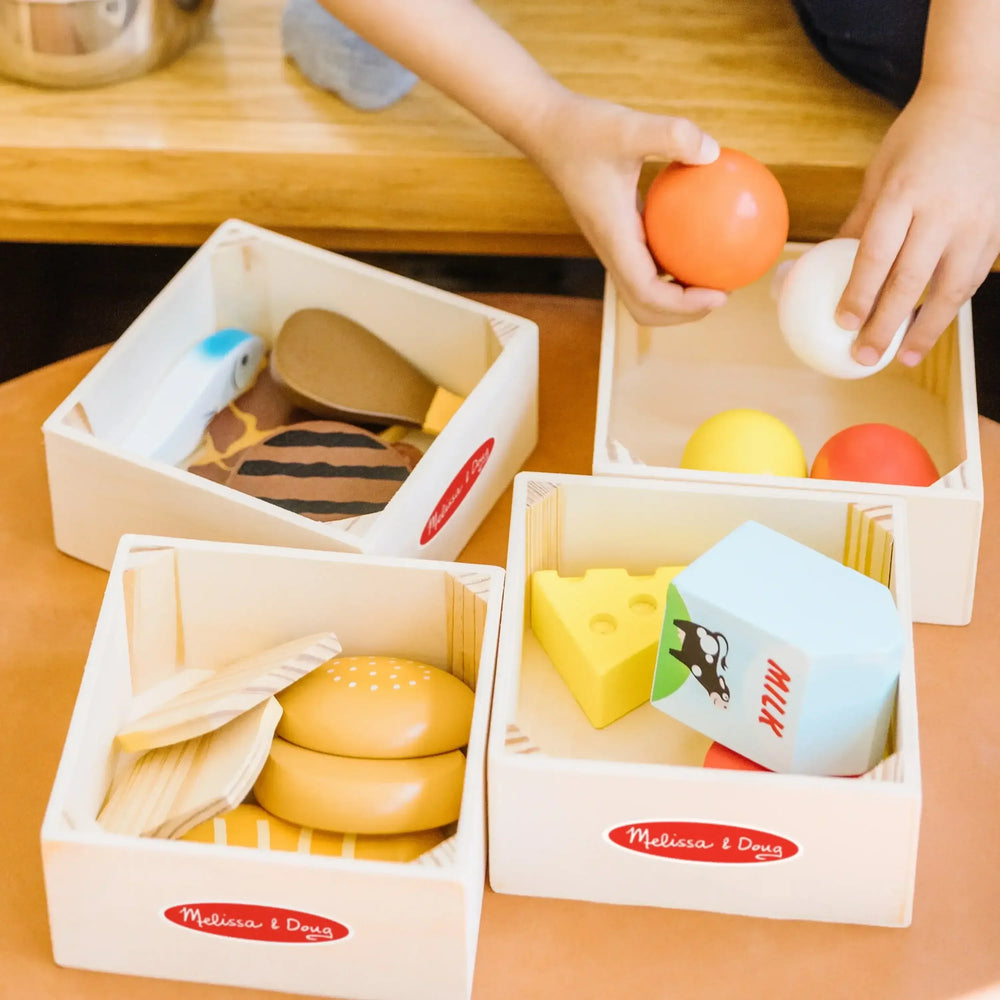 Melissa & Doug Food Groups - 21 Wooden Pieces and 4 Crates, Multi - USA MEGA SHOP