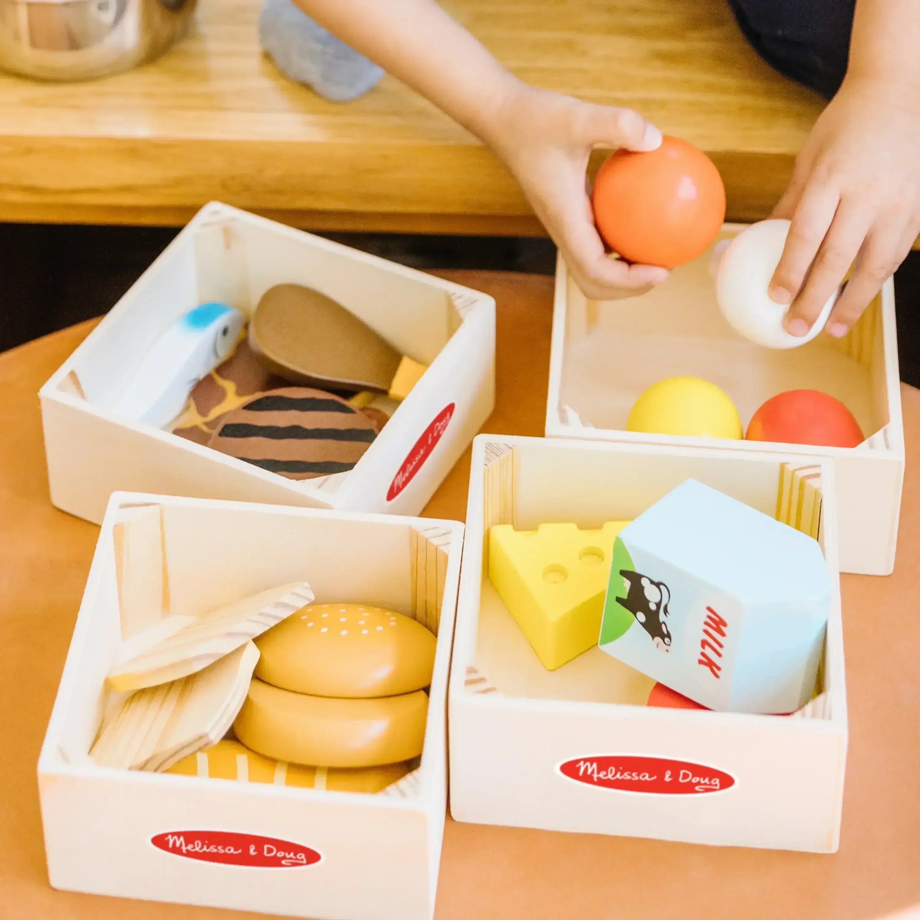 Melissa & Doug Food Groups - 21 Wooden Pieces and 4 Crates, Multi