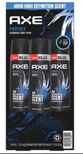 Axe Phoenix body spray 3-pack carton with three scent cans
