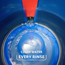 Spin mop clean-water tank with swirling water inside two-tank system