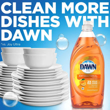 Dish soap bottle with Dawn Ultra antibacterial orange scent label