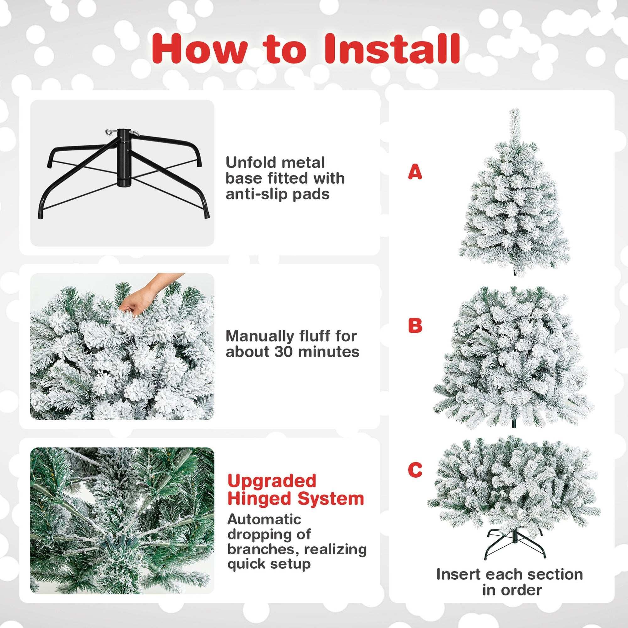 Costway CM22067 6 ft. Unlit Premium Snow Flocked Hinged Artificial Christmas Tree - USA MEGA SHOP