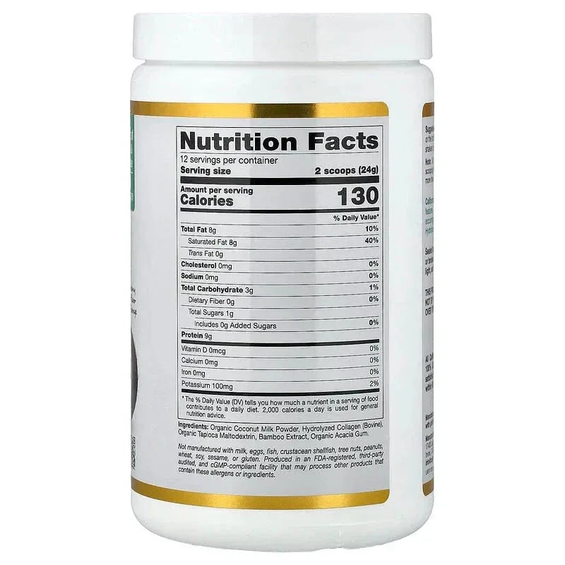 California Gold Nutrition, Superfoods, Collagen Coconut Creamer with Organic Coconut Milk Powder, and Hydrolyzed Collagen Peptides, Unsweetened, 12 Packets 0.85 oz (24 g) Each - USA MEGA SHOP
