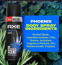 Axe Phoenix body spray can with ingredients facts panel
