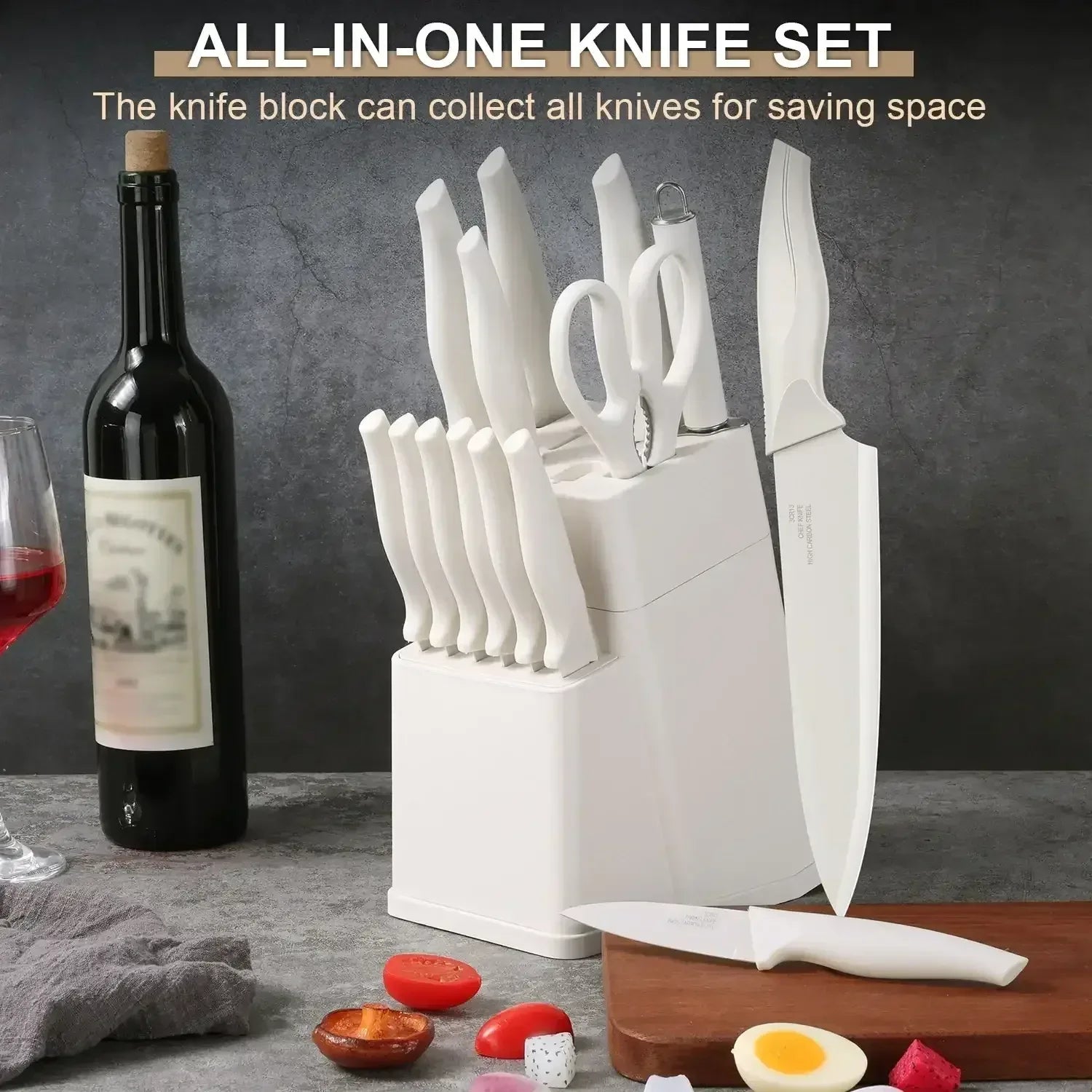 Walchoice 15 Pieces Knife Set with Block, High Carbon Stainless Steel Kitchen Knife Set with Sharpener, Rust Resistant & Dishwasher Safe