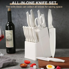 Walchoice 15 Pieces Knife Set with Block, High Carbon Stainless Steel Kitchen Knife Set with Sharpener, Rust Resistant & Dishwasher Safe - USA MEGA SHOP