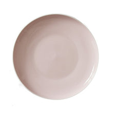Blush stoneware plate, top view with smooth rim and glossy glaze