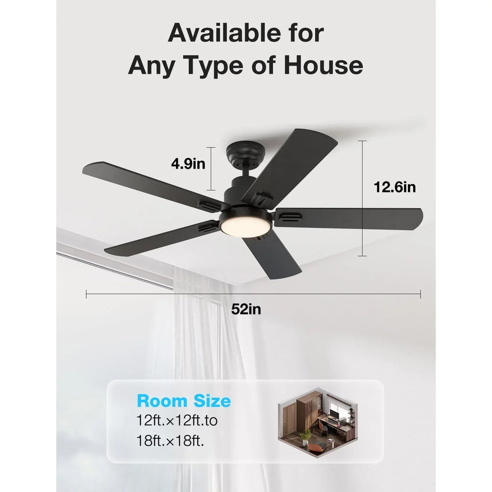 Warmiplanet 52" Black Ceiling Fan with Light and Remote Control - USA MEGA SHOP