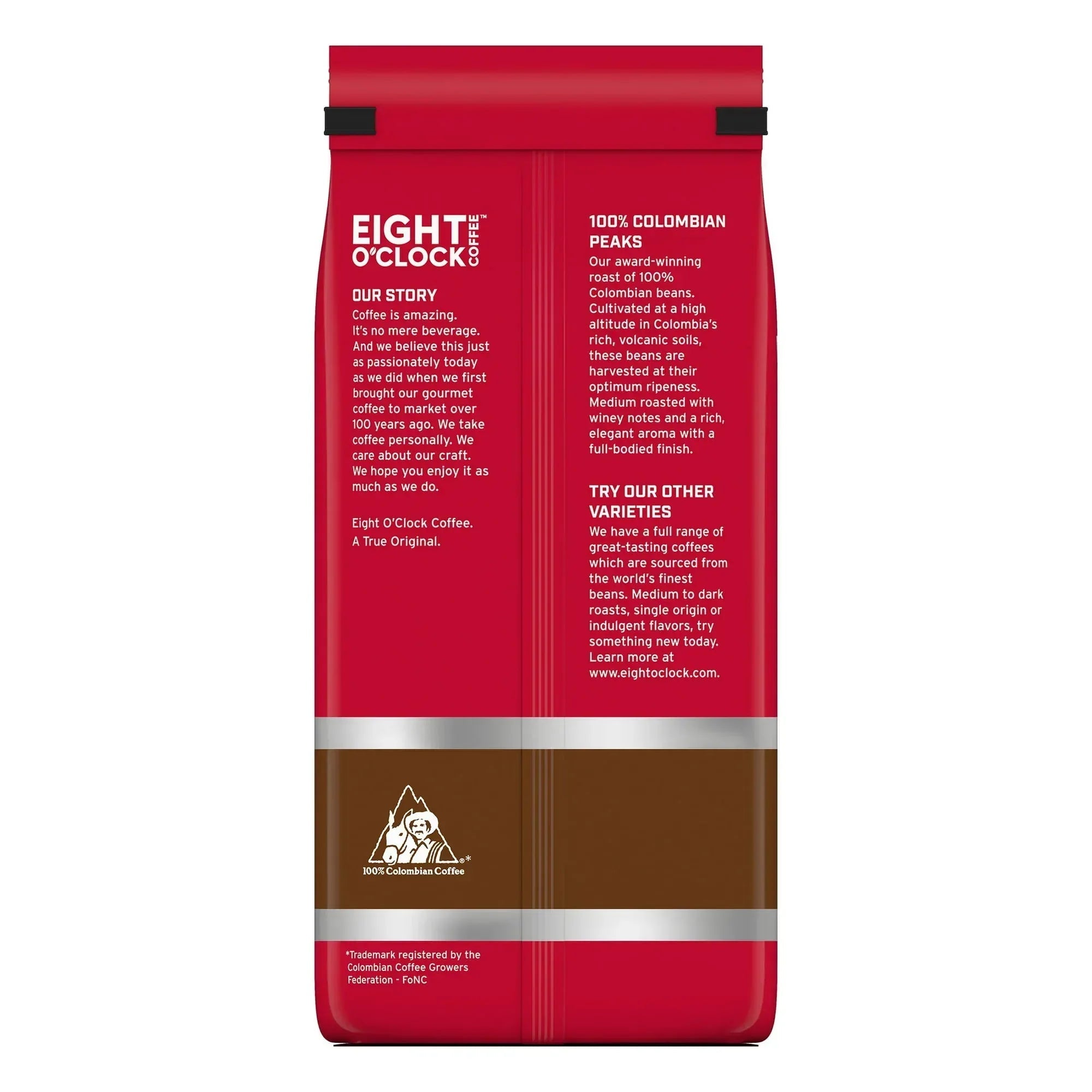 Eight O'Clock Coffee Medium Roast Whole Bean 100% Colombian Peaks Coffee 30 oz