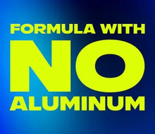 Body spray label text saying no aluminum