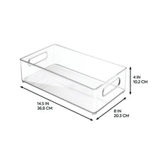 Clear rectangular kitchen storage bin with side handles and embossed measurement lines