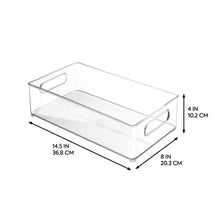 Clear kitchen bin with handles and ribbed base, 14.5 in length and 8 in width