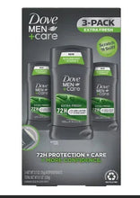 3-pack Dove Men+Care Extra Fresh antiperspirant deodorant sticks in retail box