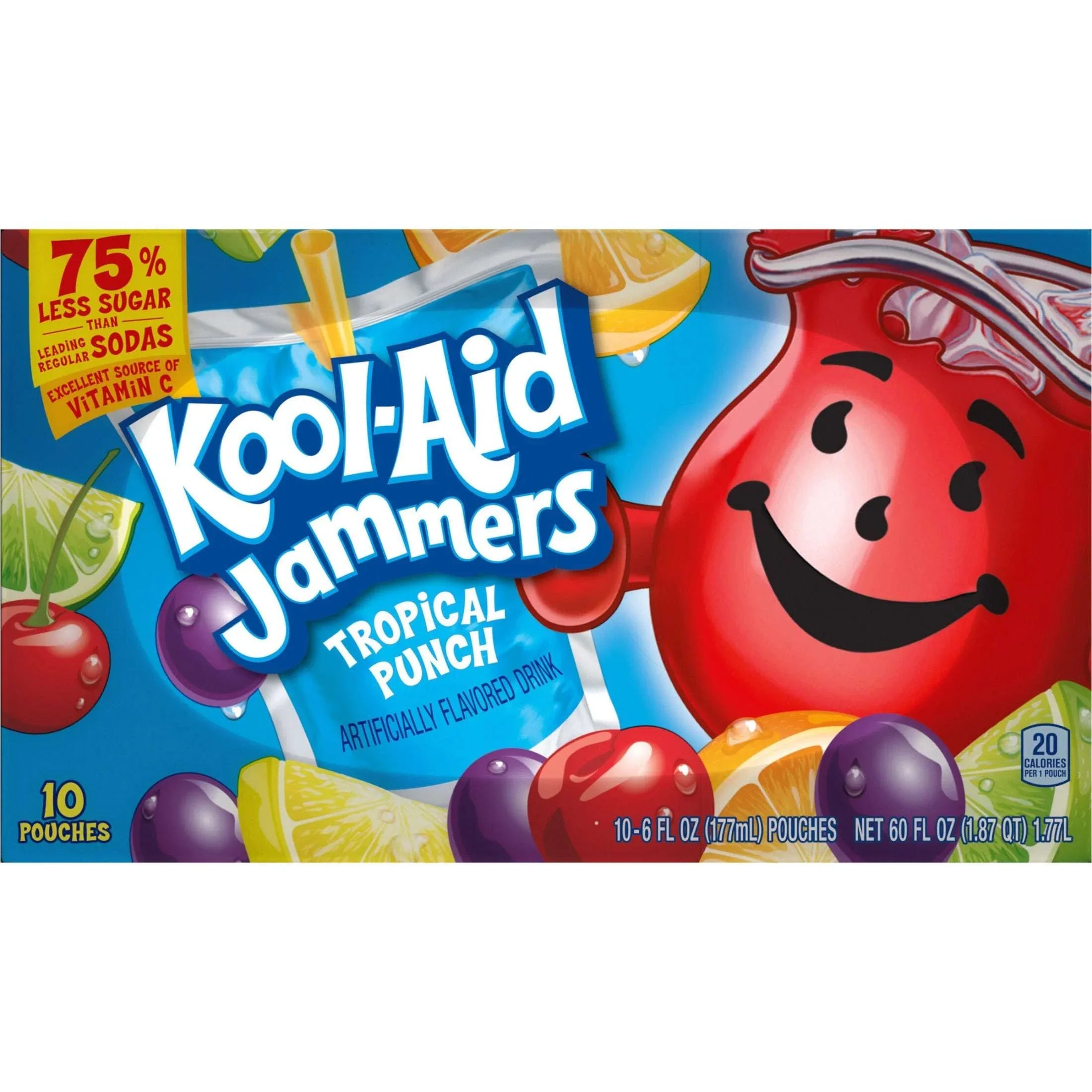 Kool-Aid Jammers Tropical Punch, Grape & Cherry Flavored 0% Juice Drink Variety Pack, 30 ct Box, 6 fl oz Pouches