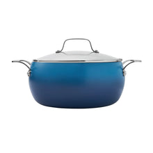 Denim blue stock pot with clear lid and stainless-steel handles
