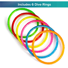 Set of multi-color sparkly pool dive rings, bright plastic hoops