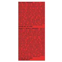 Ingredients list panel for Chef Boyardee mini ravioli and spaghetti & meatballs cans