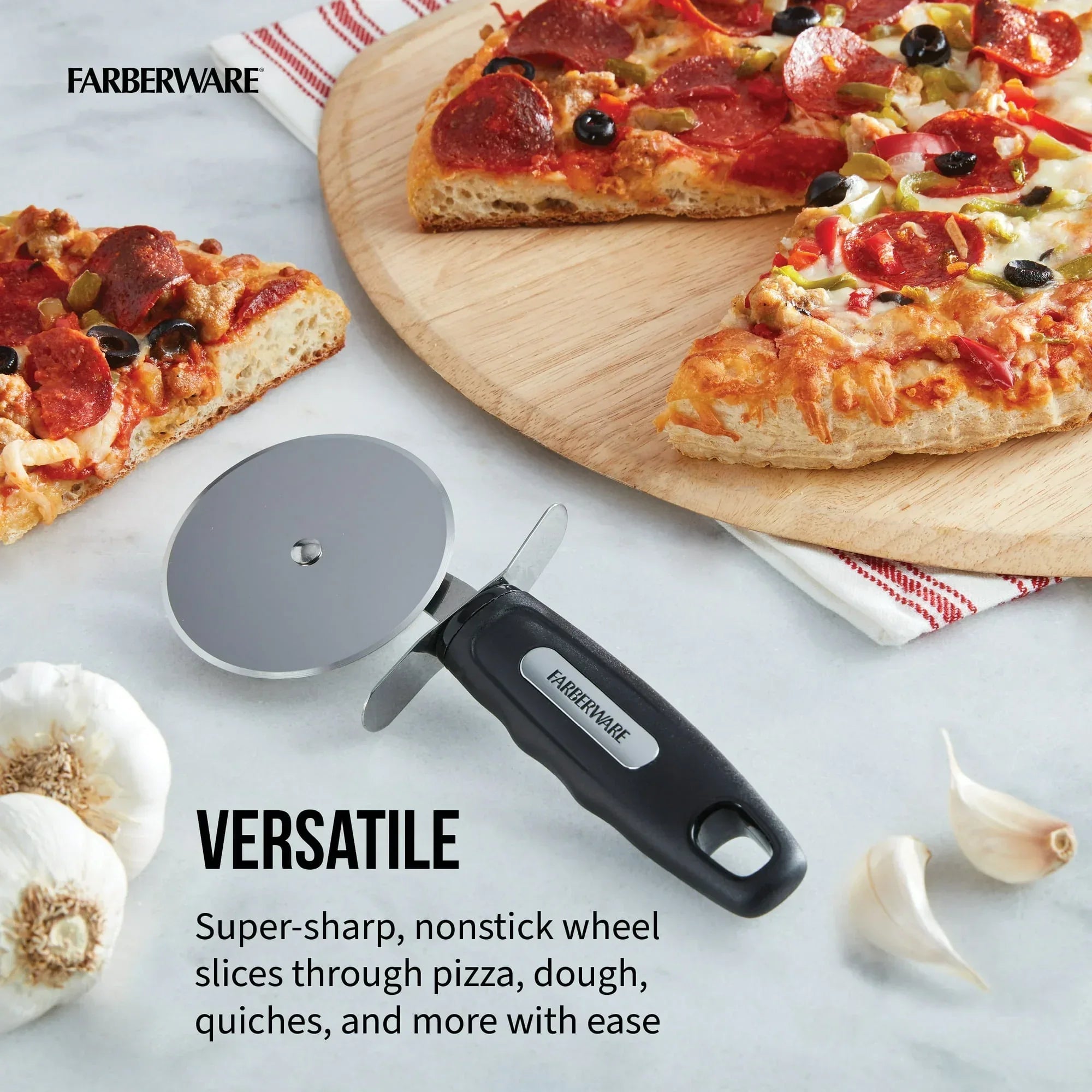 Farberware Professional Stainless Steel Pizza Cutter with Black Handle