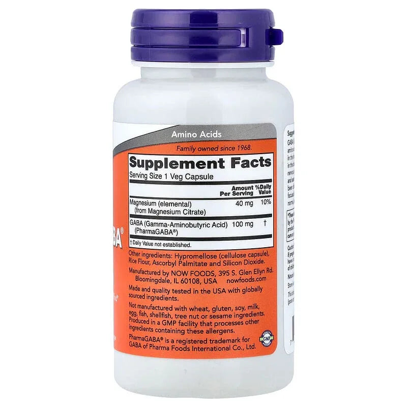 NOW Foods, PharmaGABA® With Magnesium Citrate, Veg Capsules