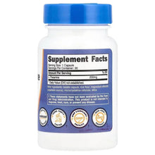 L-Theanine capsules bottle back label with Supplement Facts, blue cap