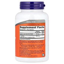 NOW L-Cysteine Supplement Facts label on bottle, serving size 1 veg capsule