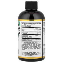 Elderberry syrup bottle back label with Supplement Facts and 215 mg per serving