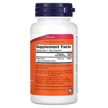 NOW Foods B-6 supplement facts panel on bottle with dark blue cap
