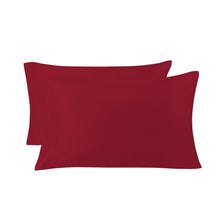 Microfiber pillowcases set in deep red, two standard pillow covers with overlap