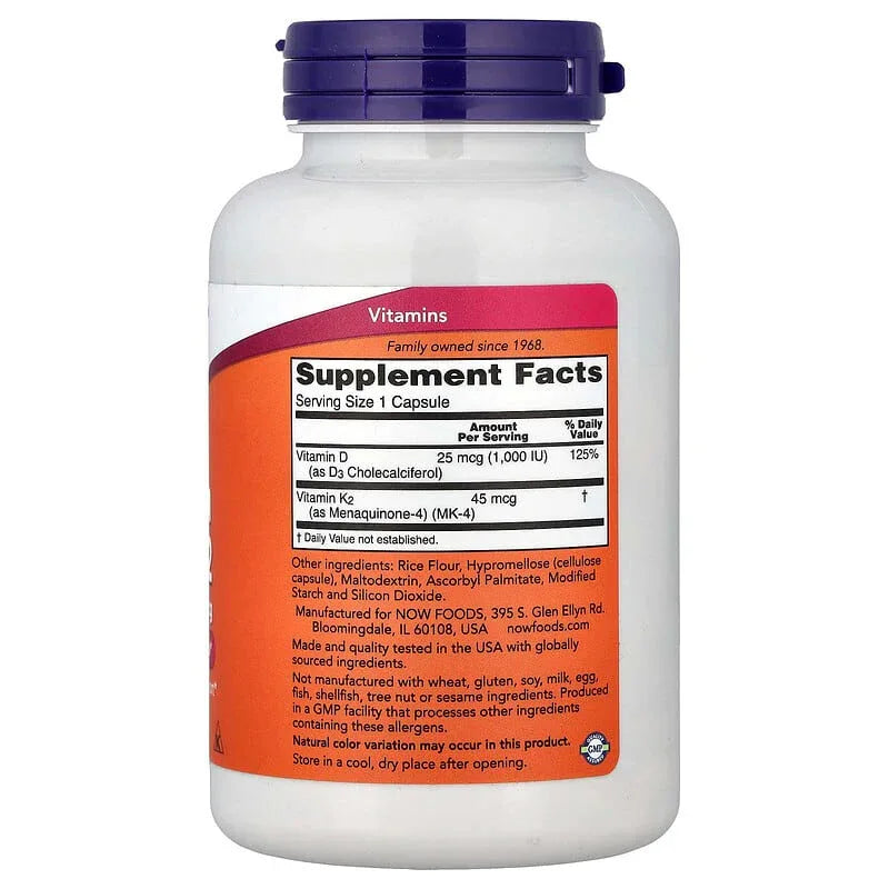 NOW Foods, Vitamin D3 & K2, Capsules