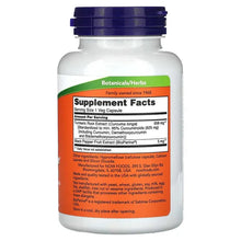 NOW turmeric curcumin supplement bottle, back Supplement Facts label