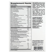 Supplement facts label listing vitamins, minerals, and other ingredients for multivitamin