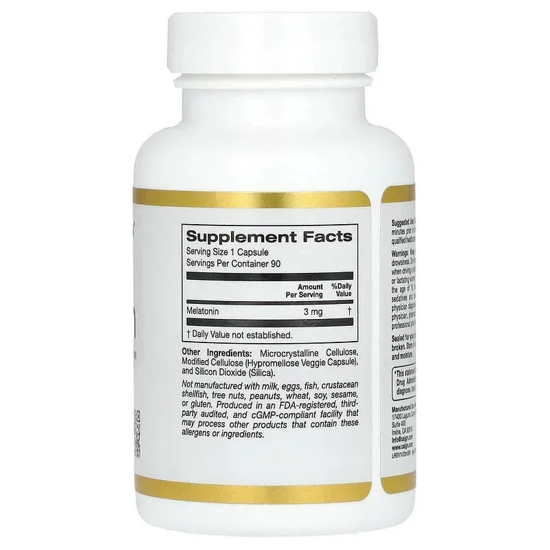 California Gold Nutrition, Melatonin, 3 mg, 90 Veggie Capsules