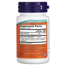 NOW Foods Copper Glycinate bottle with Supplement Facts label on back