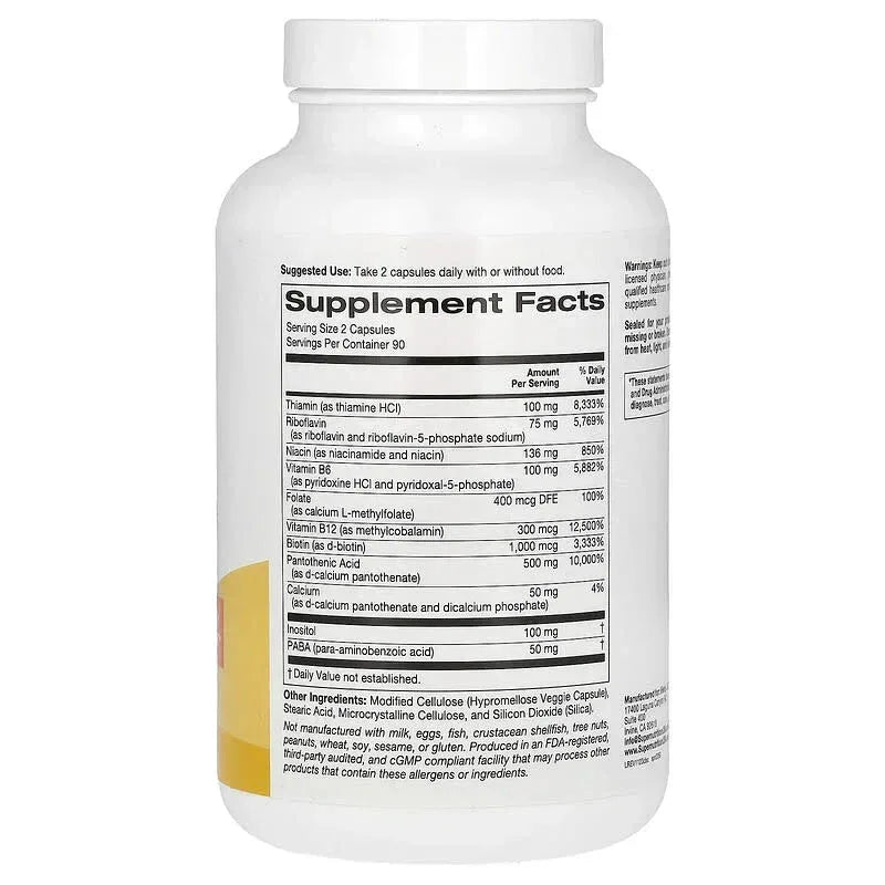 Super Nutrition, Complete B Complex with L-Methylfolate and Methylcobalamin B12, 180 Veggie Capsules